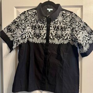 Nostalgia Black and White Floral Button-Down Shirt